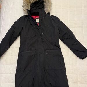 Women's Calvin Klein Black Parka with Faux Fur Trim